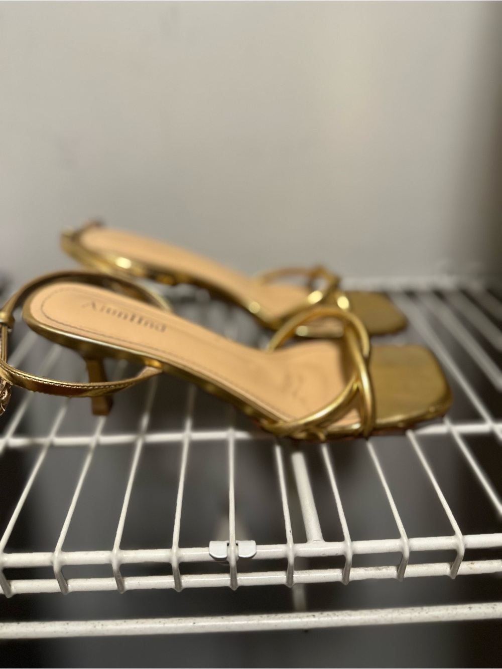 Amazon Gold Metallic Strappy Kitten Heel Sandals - Women